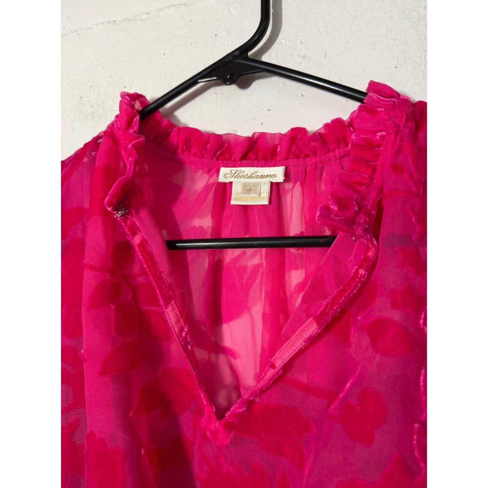 Shoshanna Arlene Tiered Velvet Burnout Mini Dress Size 4 Pink - Picture 4 of 10